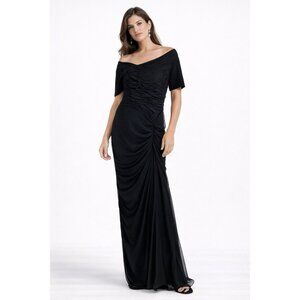 TADASHI SHOJI black maxi dress gown MEDIUM off the shoulder party cocktail